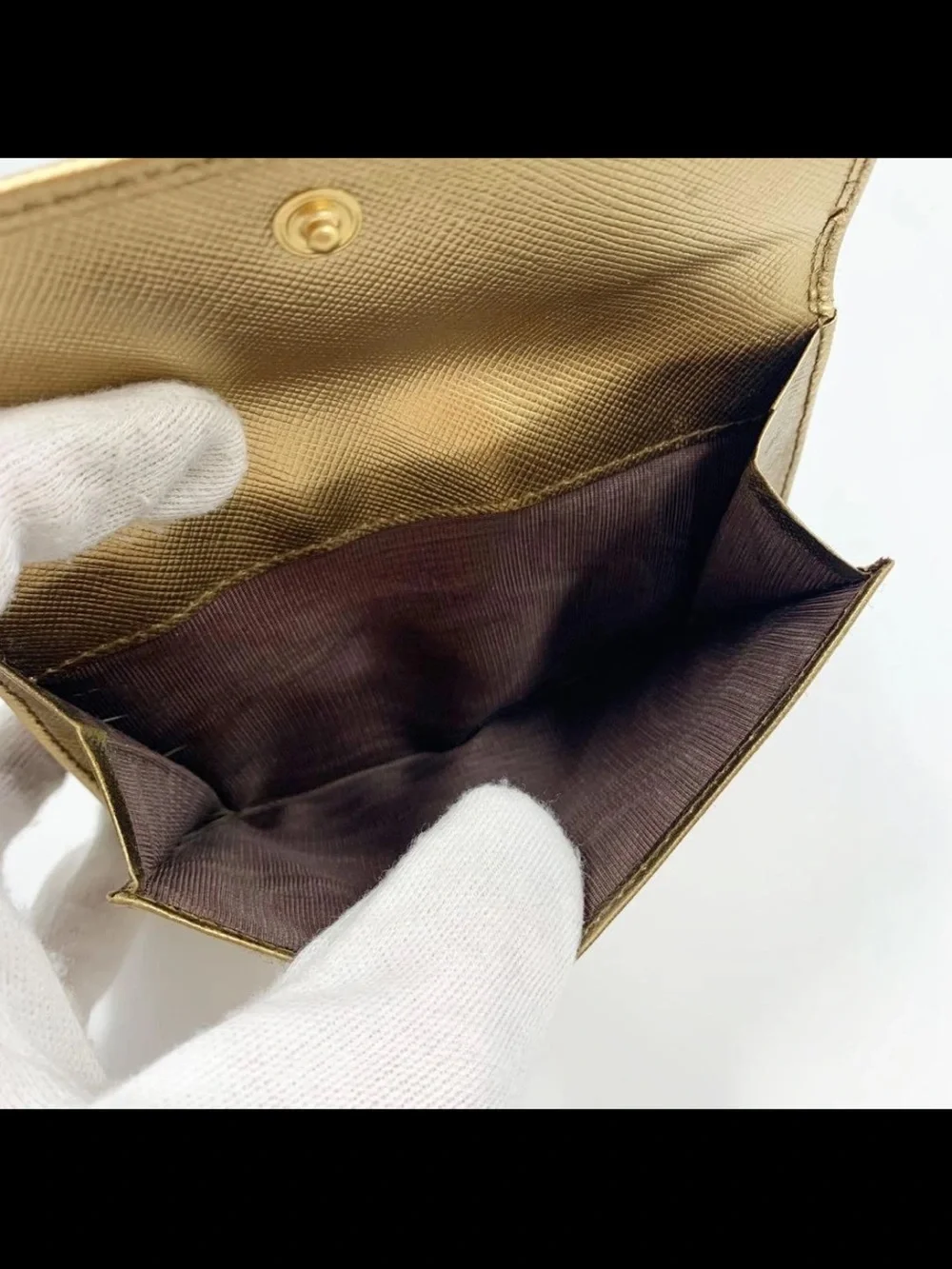 Prada Metallic Gold Saffiano Compact Wallet